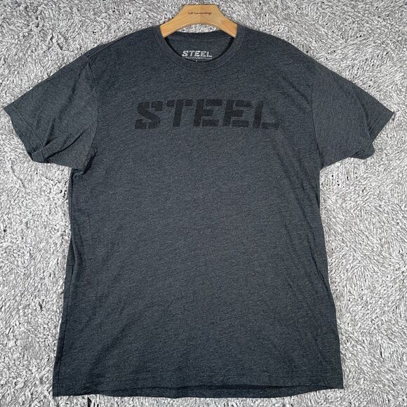 Steel T-Shirt Men's Large Activewear Gray Short Sleeve Gym Training Athletic - Picture 1 of 3